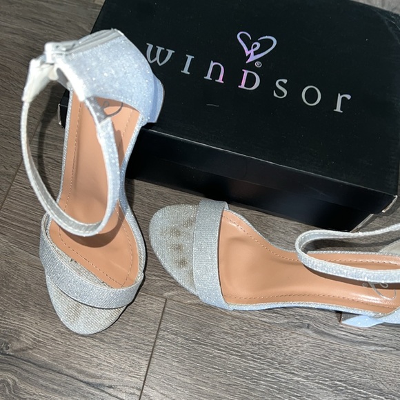 Windsor Sparkle Step Glitter Lurex Block Heels - Silver - Picture 11 of 13